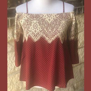 Burgundy Dotted Lace Blouse